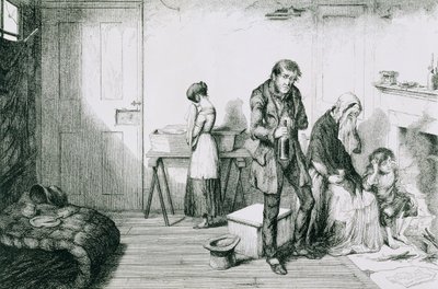 The Bottle, Plate V, Cold, Misery and Want Destroy Their Youngest Child: They Console Themselves with the Bottle, 1847 by George Cruikshank